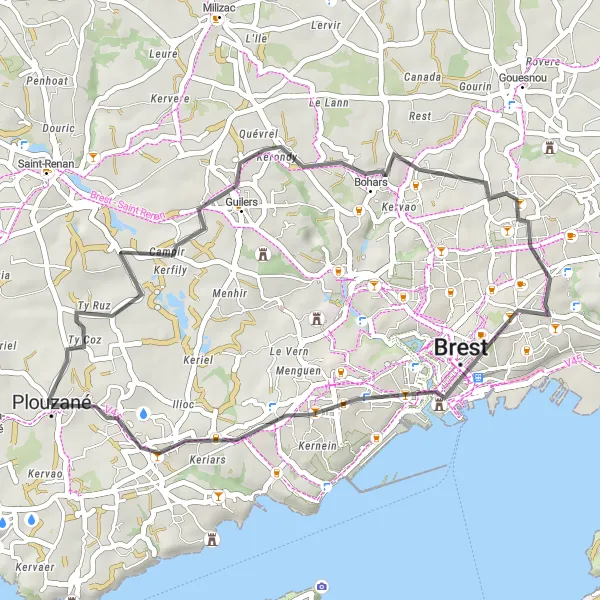 Map miniature of "Breathtaking Coastal Ride" cycling inspiration in Bretagne, France. Generated by Tarmacs.app cycling route planner