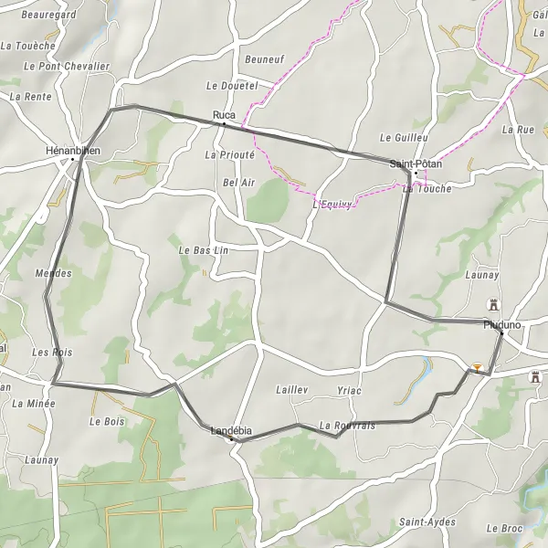 Map miniature of "The Short and Sweet" cycling inspiration in Bretagne, France. Generated by Tarmacs.app cycling route planner