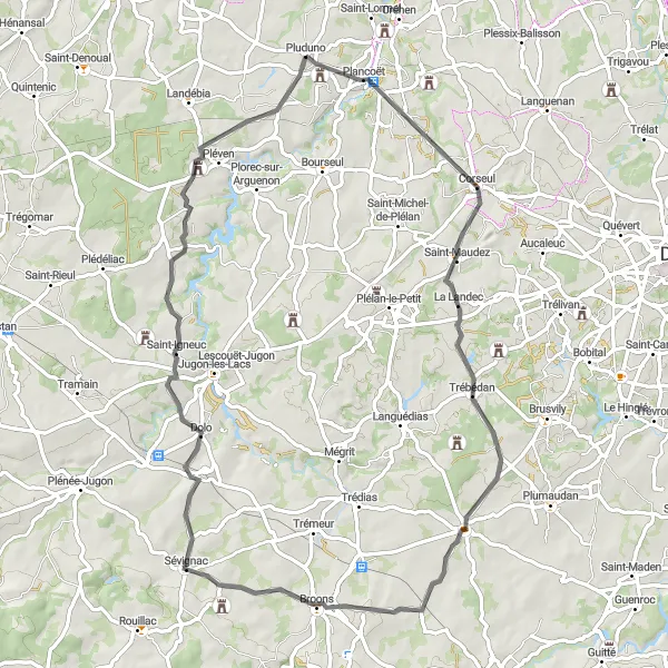 Map miniature of "Pluduno Explorer" cycling inspiration in Bretagne, France. Generated by Tarmacs.app cycling route planner