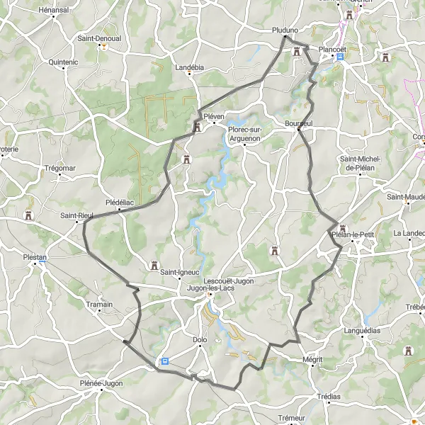 Map miniature of "Bourseul Circuit" cycling inspiration in Bretagne, France. Generated by Tarmacs.app cycling route planner