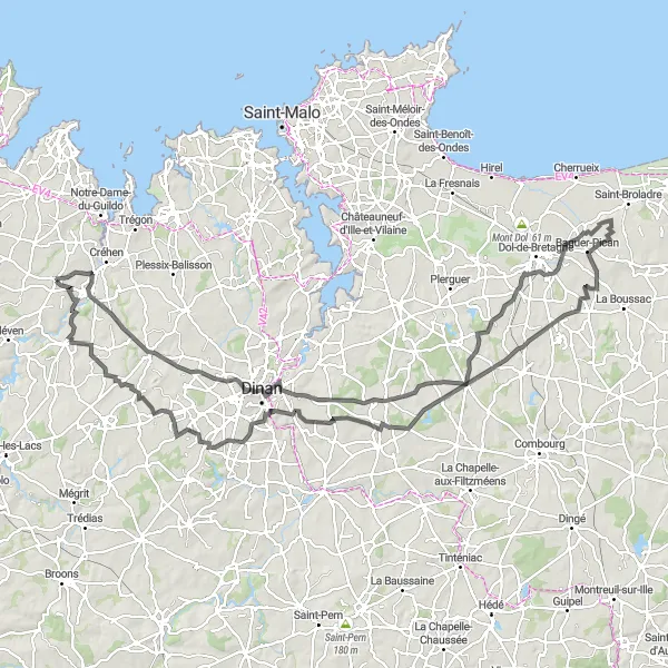 Map miniature of "The Hilly Challenge" cycling inspiration in Bretagne, France. Generated by Tarmacs.app cycling route planner
