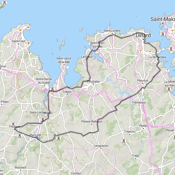 Map miniature of "Créhen Circuit" cycling inspiration in Bretagne, France. Generated by Tarmacs.app cycling route planner