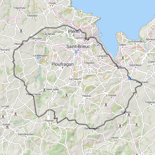 Map miniature of "Breton Beauty" cycling inspiration in Bretagne, France. Generated by Tarmacs.app cycling route planner