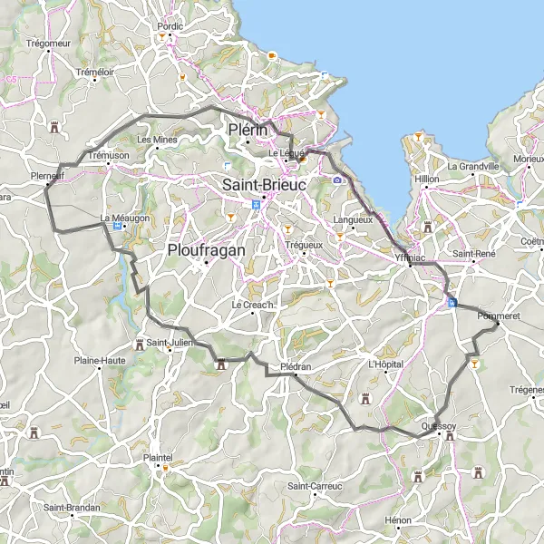 Map miniature of "Hidden Gems of Plédran" cycling inspiration in Bretagne, France. Generated by Tarmacs.app cycling route planner