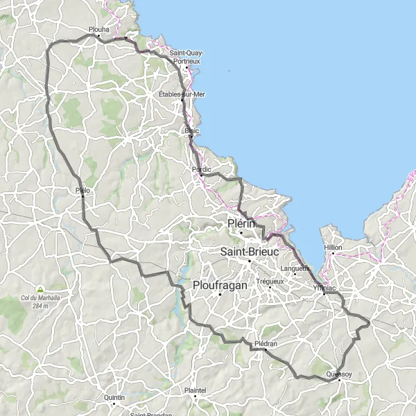 Map miniature of "Cotes d'Armor Century" cycling inspiration in Bretagne, France. Generated by Tarmacs.app cycling route planner