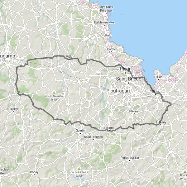 Miniature de la carte de l'inspiration cycliste "Le Circuit de Saint-Péver" dans la Bretagne, France. Générée par le planificateur d'itinéraire cycliste Tarmacs.app