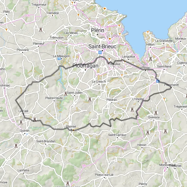 Map miniature of "The Château Loop" cycling inspiration in Bretagne, France. Generated by Tarmacs.app cycling route planner