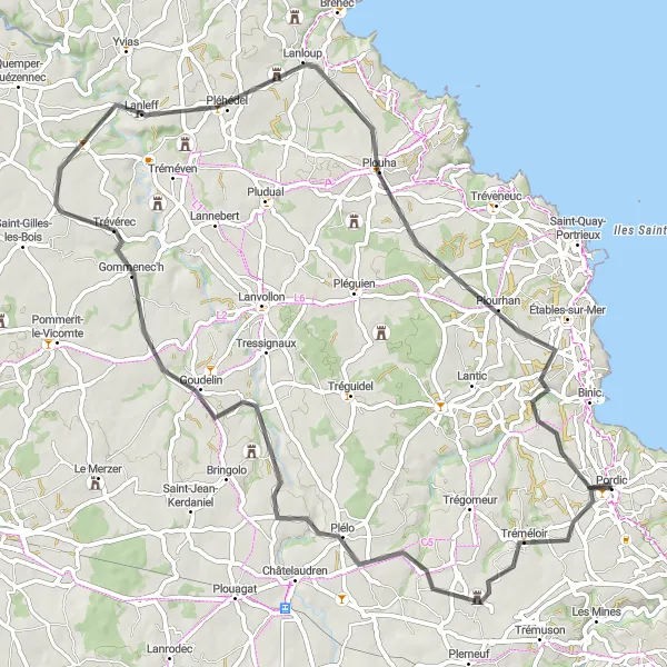 Map miniature of "Tréméloir to Goudelin Cycling Trail" cycling inspiration in Bretagne, France. Generated by Tarmacs.app cycling route planner