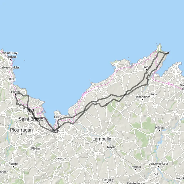 Map miniature of "Coastal and Countryside Adventure" cycling inspiration in Bretagne, France. Generated by Tarmacs.app cycling route planner