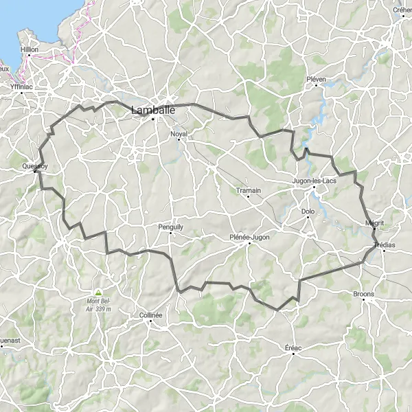 Map miniature of "Exploring Medieval Towns: Pommeret to Saint-Glen" cycling inspiration in Bretagne, France. Generated by Tarmacs.app cycling route planner