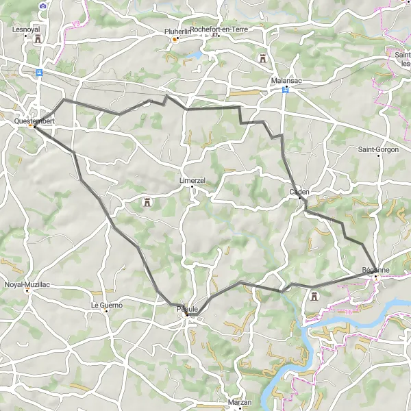 Map miniature of "Countryside Delights" cycling inspiration in Bretagne, France. Generated by Tarmacs.app cycling route planner