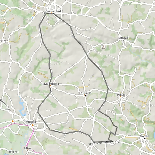 Miniature de la carte de l'inspiration cycliste "La Campagne Bretonne en Petite Boucle" dans la Bretagne, France. Générée par le planificateur d'itinéraire cycliste Tarmacs.app