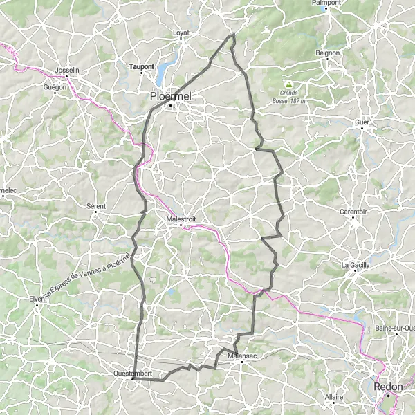 Map miniature of "Molac route" cycling inspiration in Bretagne, France. Generated by Tarmacs.app cycling route planner