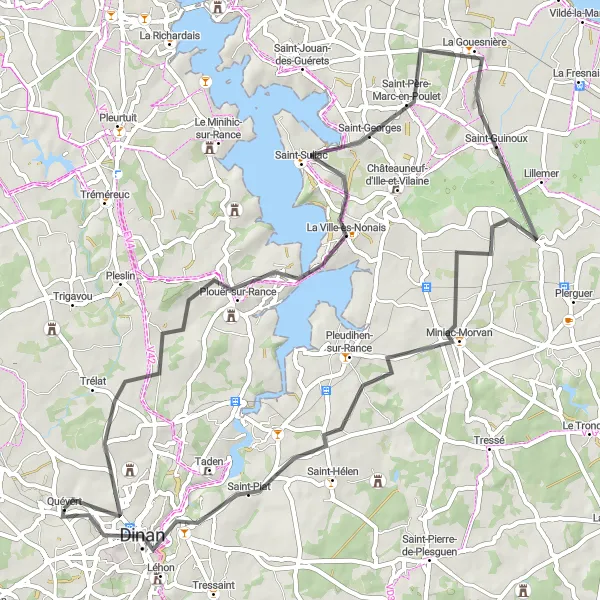 Map miniature of "Road Cycling Adventure from Quévert to Dinan" cycling inspiration in Bretagne, France. Generated by Tarmacs.app cycling route planner