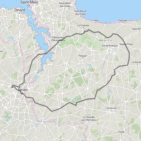 Map miniature of "Scenic Villages and Cultural Heritage near Quévert" cycling inspiration in Bretagne, France. Generated by Tarmacs.app cycling route planner