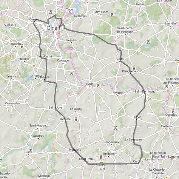 Map miniature of "Quedvert Loop via Dinan" cycling inspiration in Bretagne, France. Generated by Tarmacs.app cycling route planner