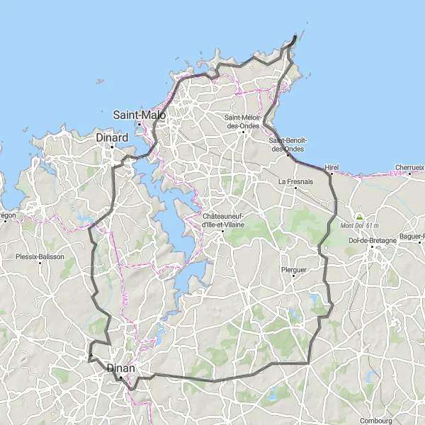 Map miniature of "Majestic Road Cycling Journey from Quévert" cycling inspiration in Bretagne, France. Generated by Tarmacs.app cycling route planner