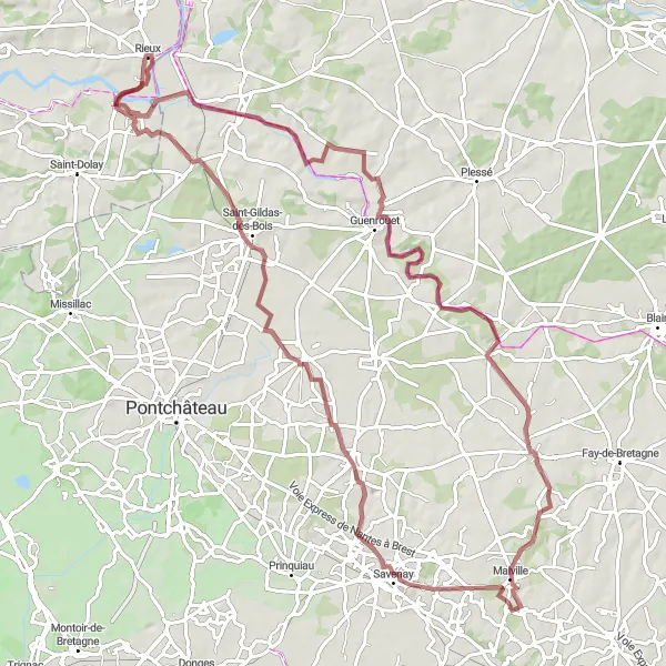 Miniature de la carte de l'inspiration cycliste "Les Chemins de Campbon en Gravel" dans la Bretagne, France. Générée par le planificateur d'itinéraire cycliste Tarmacs.app
