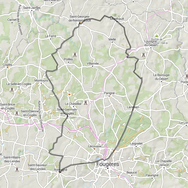 Miniature de la carte de l'inspiration cycliste "Tour des villages bretons" dans la Bretagne, France. Générée par le planificateur d'itinéraire cycliste Tarmacs.app
