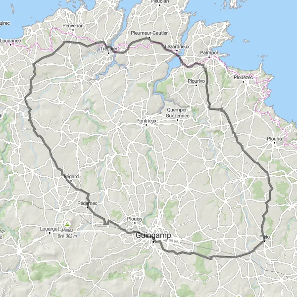 Map miniature of "The Trézény Circular Route" cycling inspiration in Bretagne, France. Generated by Tarmacs.app cycling route planner