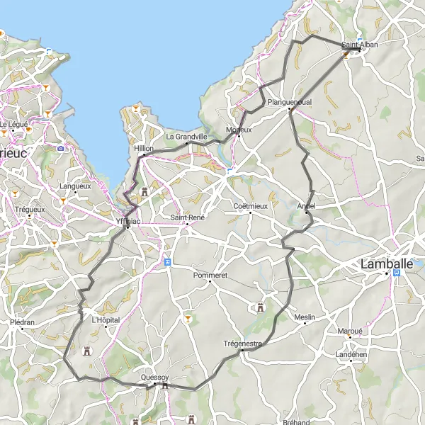 Map miniature of "Coastal Wonder" cycling inspiration in Bretagne, France. Generated by Tarmacs.app cycling route planner