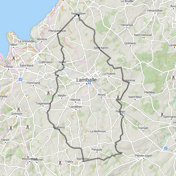 Map miniature of "Exploring the Countryside" cycling inspiration in Bretagne, France. Generated by Tarmacs.app cycling route planner