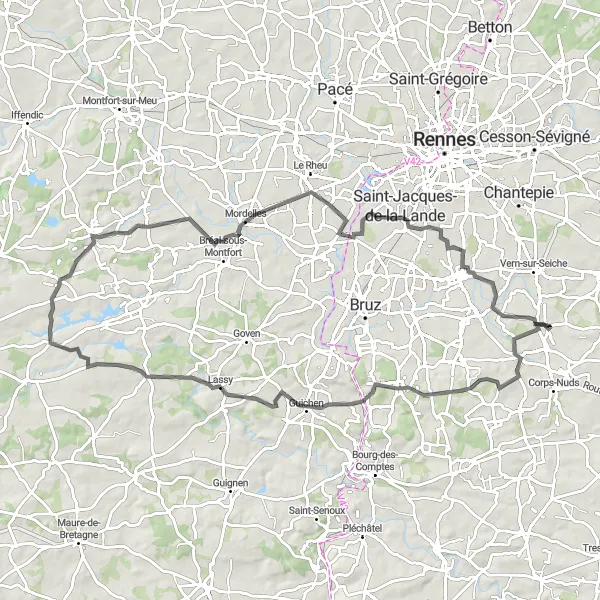 Miniature de la carte de l'inspiration cycliste "Parcours cycliste de 89 km autour de Saint-Armel" dans la Bretagne, France. Générée par le planificateur d'itinéraire cycliste Tarmacs.app