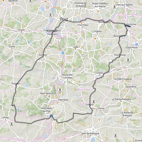 Map miniature of "Saint-Armel-Bruz-Guichen Loop" cycling inspiration in Bretagne, France. Generated by Tarmacs.app cycling route planner