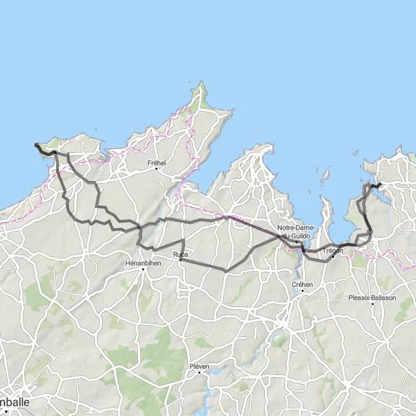 Map miniature of "Coastal Explorer" cycling inspiration in Bretagne, France. Generated by Tarmacs.app cycling route planner