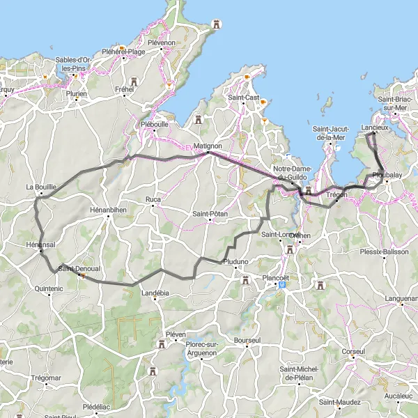Map miniature of "Château du Guildo Road Trip" cycling inspiration in Bretagne, France. Generated by Tarmacs.app cycling route planner