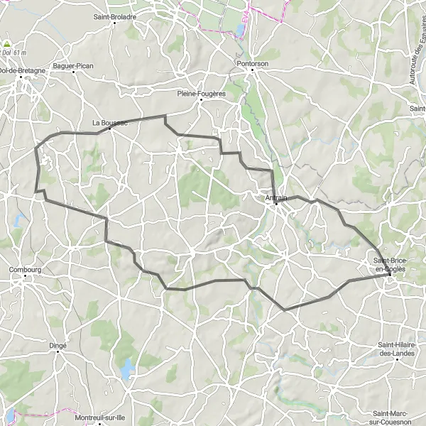 Map miniature of "Rimou's Countryside Adventure" cycling inspiration in Bretagne, France. Generated by Tarmacs.app cycling route planner