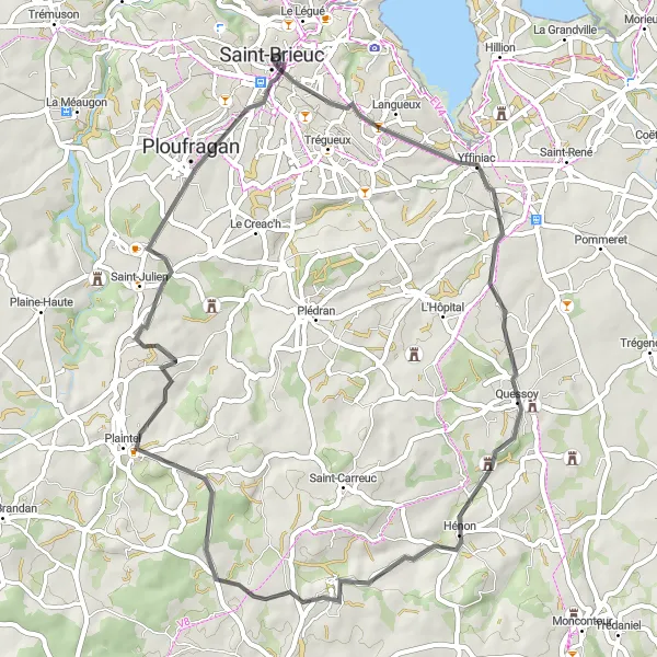 Miniature de la carte de l'inspiration cycliste "Parcours Quessoy - Saint-Brieuc" dans la Bretagne, France. Générée par le planificateur d'itinéraire cycliste Tarmacs.app