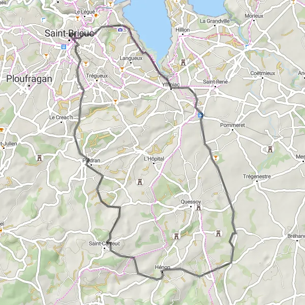 Map miniature of "Yffiniac Loop" cycling inspiration in Bretagne, France. Generated by Tarmacs.app cycling route planner