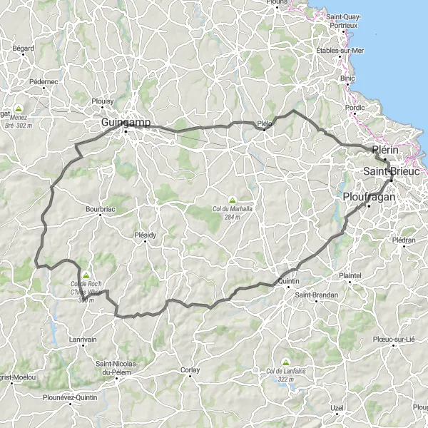 Map miniature of "Plaine-Haute Loop" cycling inspiration in Bretagne, France. Generated by Tarmacs.app cycling route planner