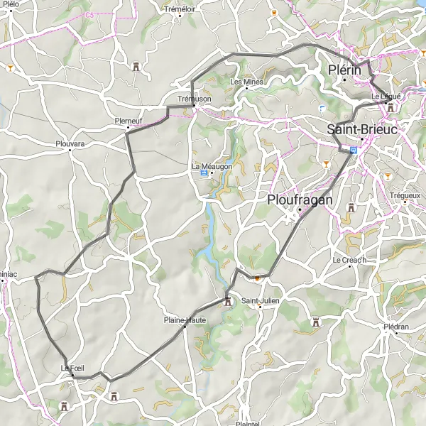 Map miniature of "Ploufragan Circuit" cycling inspiration in Bretagne, France. Generated by Tarmacs.app cycling route planner