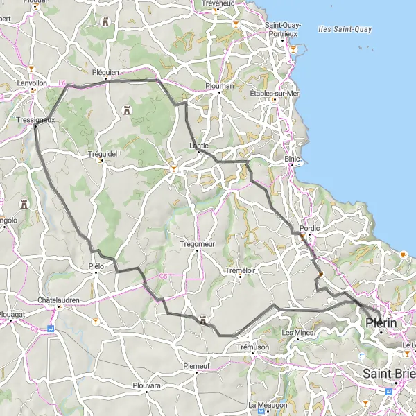 Map miniature of "Pleguien Tour" cycling inspiration in Bretagne, France. Generated by Tarmacs.app cycling route planner