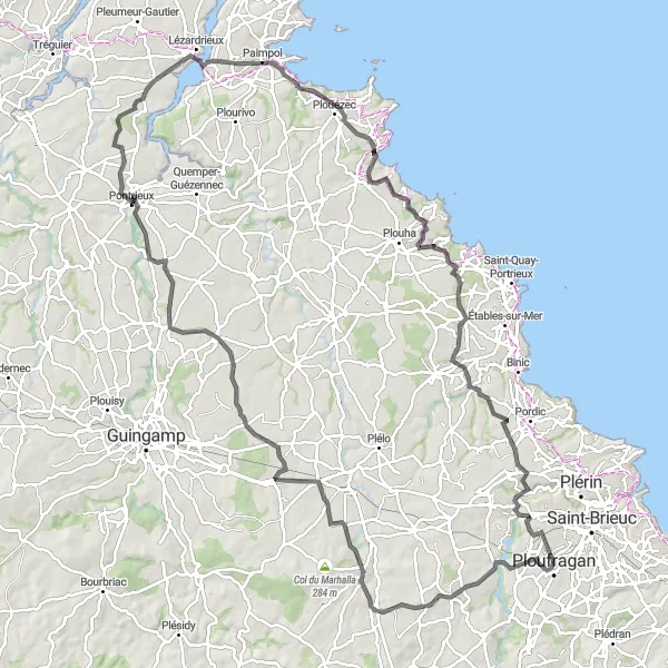 Miniature de la carte de l'inspiration cycliste "Tour Boqueho - Ploufragan" dans la Bretagne, France. Générée par le planificateur d'itinéraire cycliste Tarmacs.app