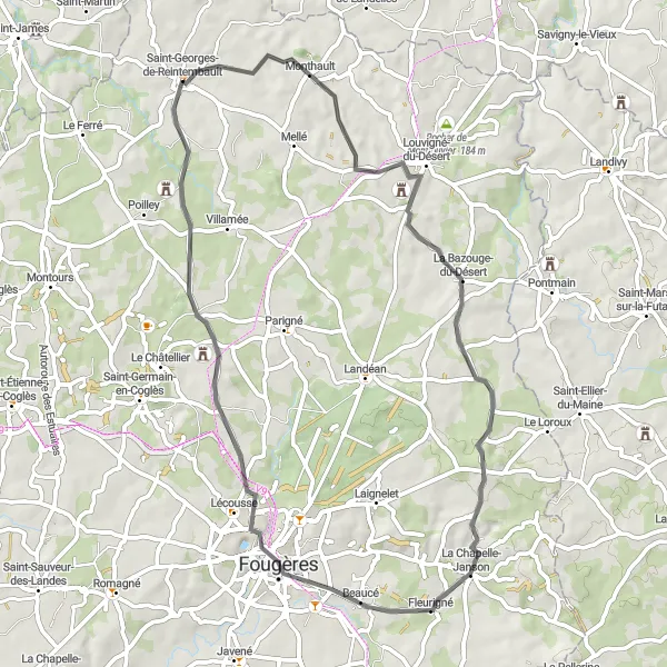 Map miniature of "Enchanting Countryside" cycling inspiration in Bretagne, France. Generated by Tarmacs.app cycling route planner