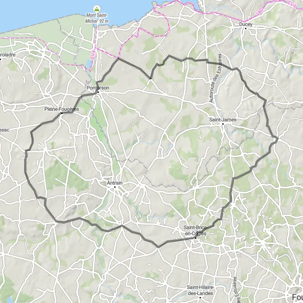 Miniature de la carte de l'inspiration cycliste "Boucle autour de Saint-Georges-de-Reintembault" dans la Bretagne, France. Générée par le planificateur d'itinéraire cycliste Tarmacs.app