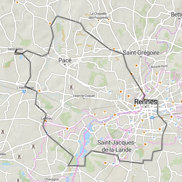 Map miniature of "Montgermont Loop" cycling inspiration in Bretagne, France. Generated by Tarmacs.app cycling route planner