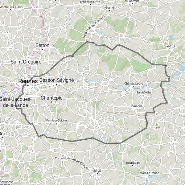 Miniature de la carte de l'inspiration cycliste "Le tour des villages historiques" dans la Bretagne, France. Générée par le planificateur d'itinéraire cycliste Tarmacs.app