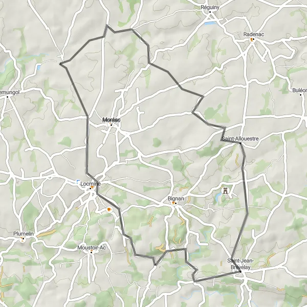 Map miniature of "The Locminé Loop" cycling inspiration in Bretagne, France. Generated by Tarmacs.app cycling route planner