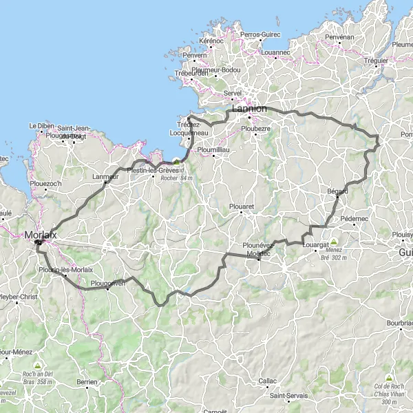 Map miniature of "A Grand Tour of Northern Brittany" cycling inspiration in Bretagne, France. Generated by Tarmacs.app cycling route planner