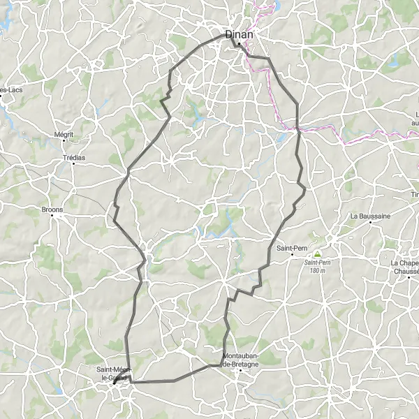 Miniature de la carte de l'inspiration cycliste "Boucle de Dinan-Plouasne" dans la Bretagne, France. Générée par le planificateur d'itinéraire cycliste Tarmacs.app
