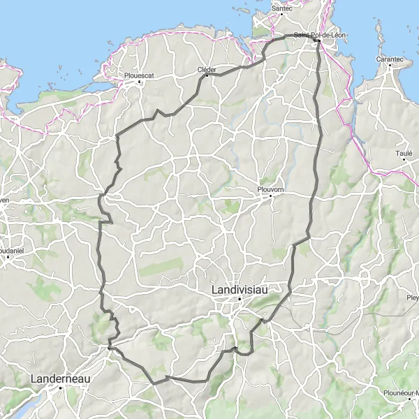 Map miniature of "The Heart of Finistère" cycling inspiration in Bretagne, France. Generated by Tarmacs.app cycling route planner