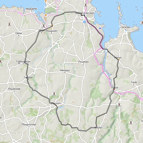 Map miniature of "The Scenic Countryside" cycling inspiration in Bretagne, France. Generated by Tarmacs.app cycling route planner