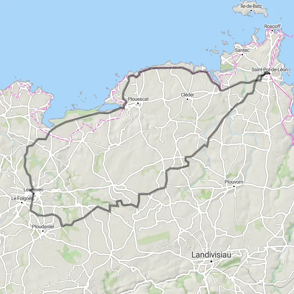 Miniature de la carte de l'inspiration cycliste "Les trésors de Plouzévédé" dans la Bretagne, France. Générée par le planificateur d'itinéraire cycliste Tarmacs.app