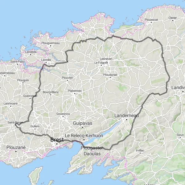 Map miniature of "Lannilis Circuit" cycling inspiration in Bretagne, France. Generated by Tarmacs.app cycling route planner