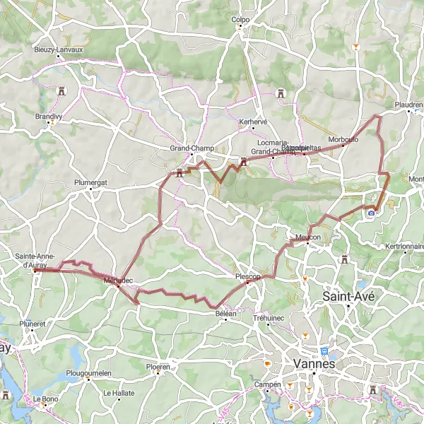 Map miniature of "Gravel Exploration in Grand-Champ" cycling inspiration in Bretagne, France. Generated by Tarmacs.app cycling route planner