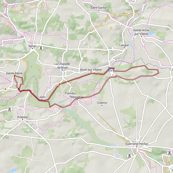 Miniature de la carte de l'inspiration cycliste "Tour des Rochers Bretons" dans la Bretagne, France. Générée par le planificateur d'itinéraire cycliste Tarmacs.app